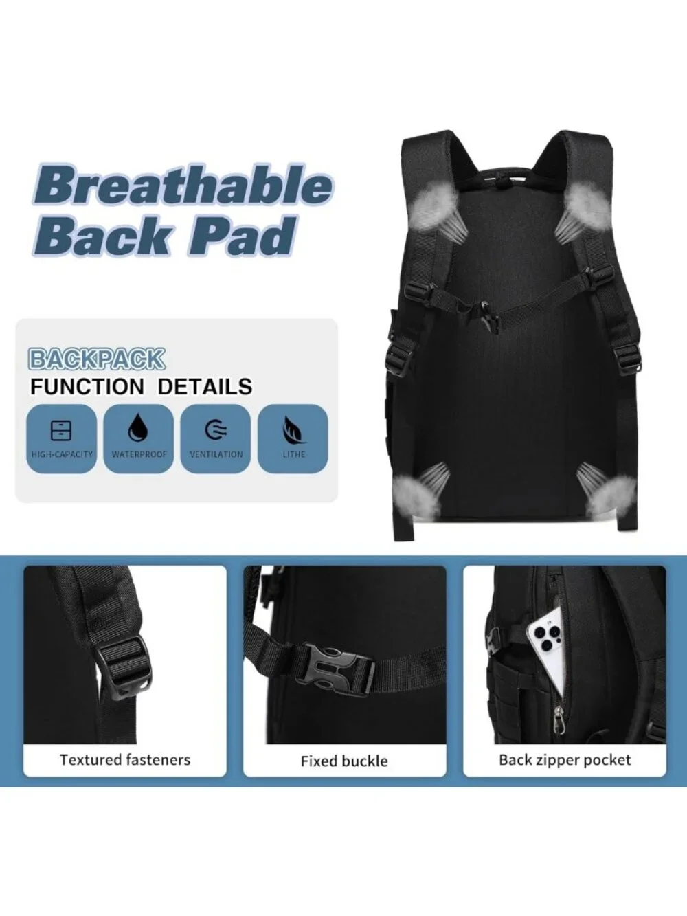 Tactical Military Backpack for Men - Small Black Assault Bag, Outdoor Gear